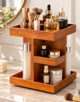 Luxury 360° Rotating Wooden Makeup Organizer – 3-Tier Skincare & Cosmetic Storage Stand