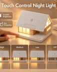 Wooden House Bedside Touch Lamp with 15W Wireless Charging, White Noise & 3-Level Dimming