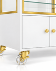 Professional Salon Storage Trolley with Glass Display Cabinet, Drawer & Lockable Wheels – White & Gold