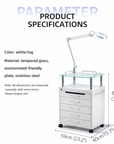 Professional Salon Trolley Cart with Folding Lamp & Drawers – Mobile Tool Station for Tattoo, Eyelash & Beauty Studios
