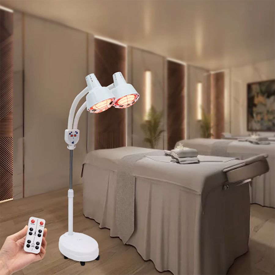 Dual-Head Infrared Heat Therapy Lamp with Adjustable Floor Stand