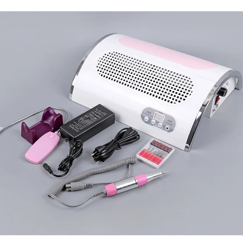 4-in-1 Professional Nail Station – 54W UV LED Lamp, 25,000 RPM Nail Drill & Dust Collector
