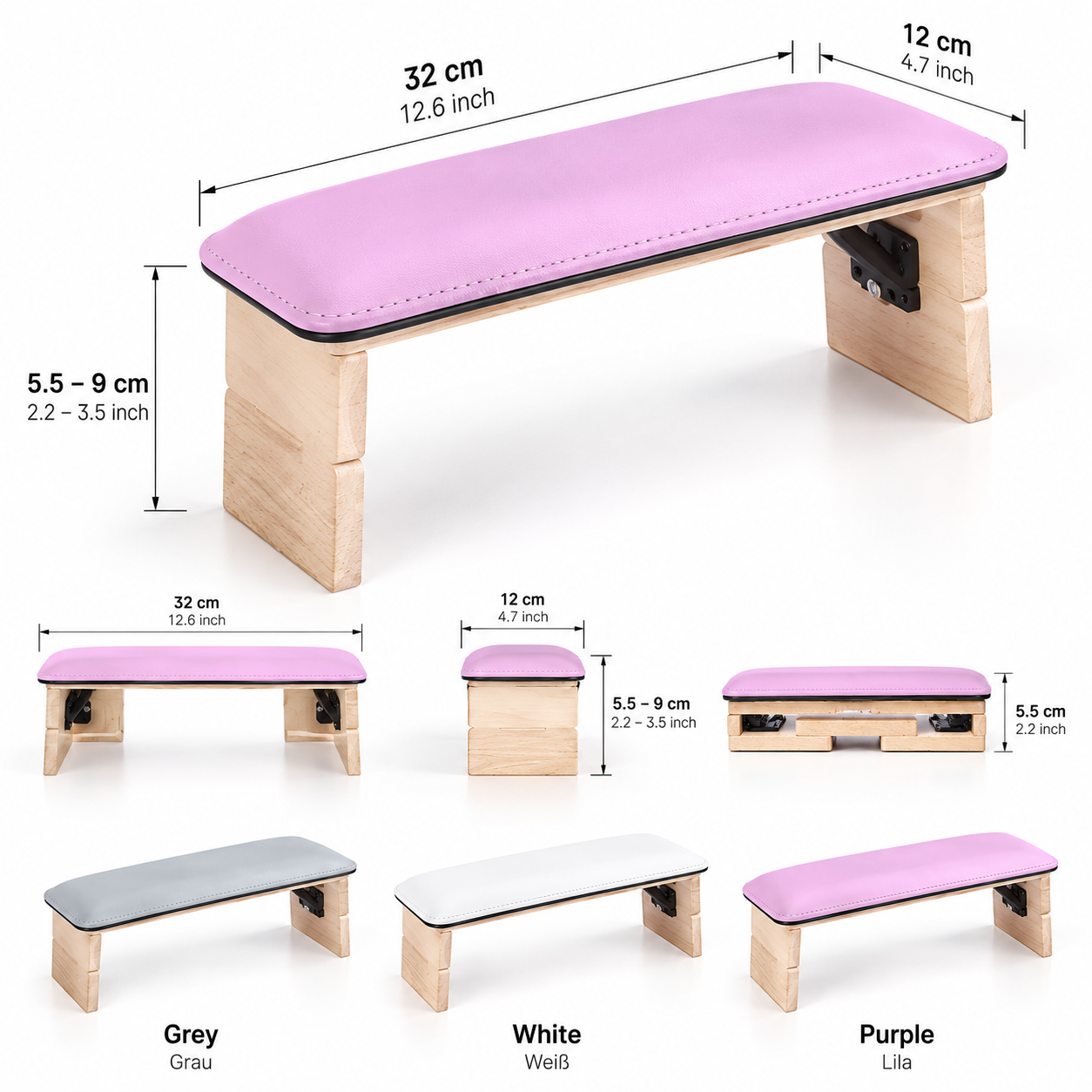 Professional Adjustable Foldable Nail Armrest – PU Leather Manicure Hand Rest with Wooden Stand