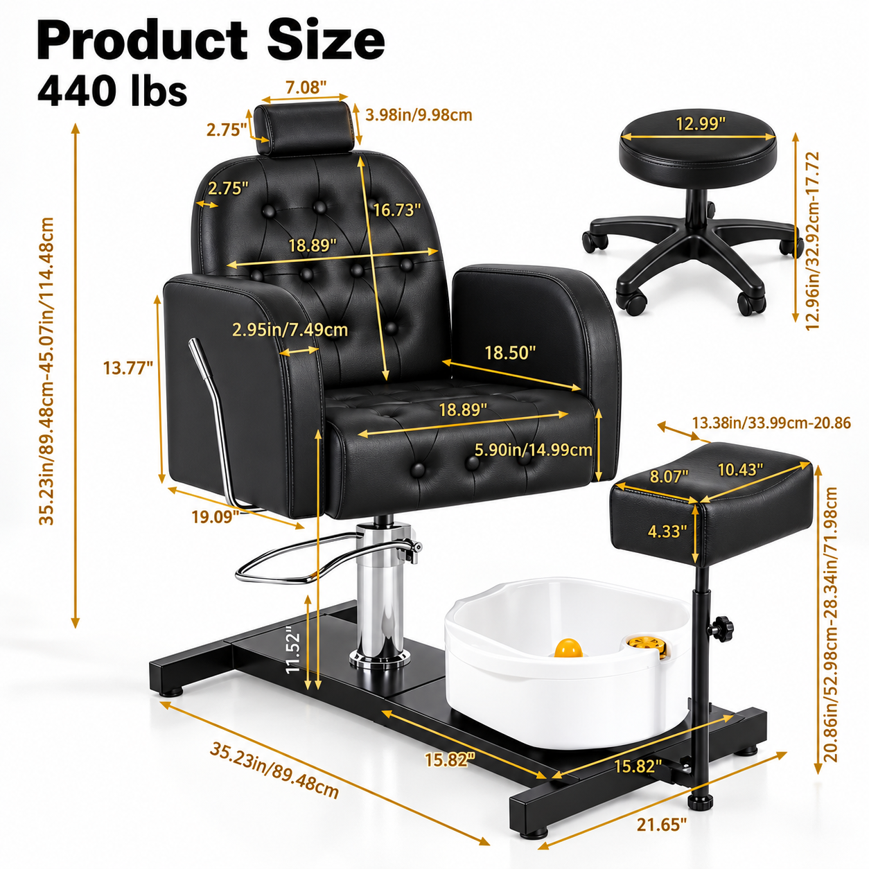 Professional 360° Pedicure Spa Chair with Foot Bath Basin, Adjustable Footrest & Salon Stool
