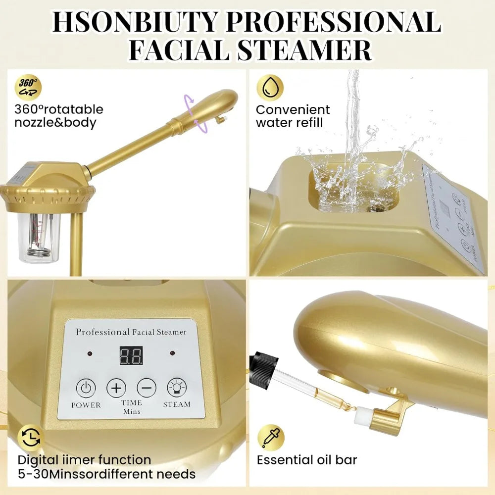 Professional Facial Steamer on Wheels – Adjustable Height 360° Rotating Hot Mist Salon Steamer