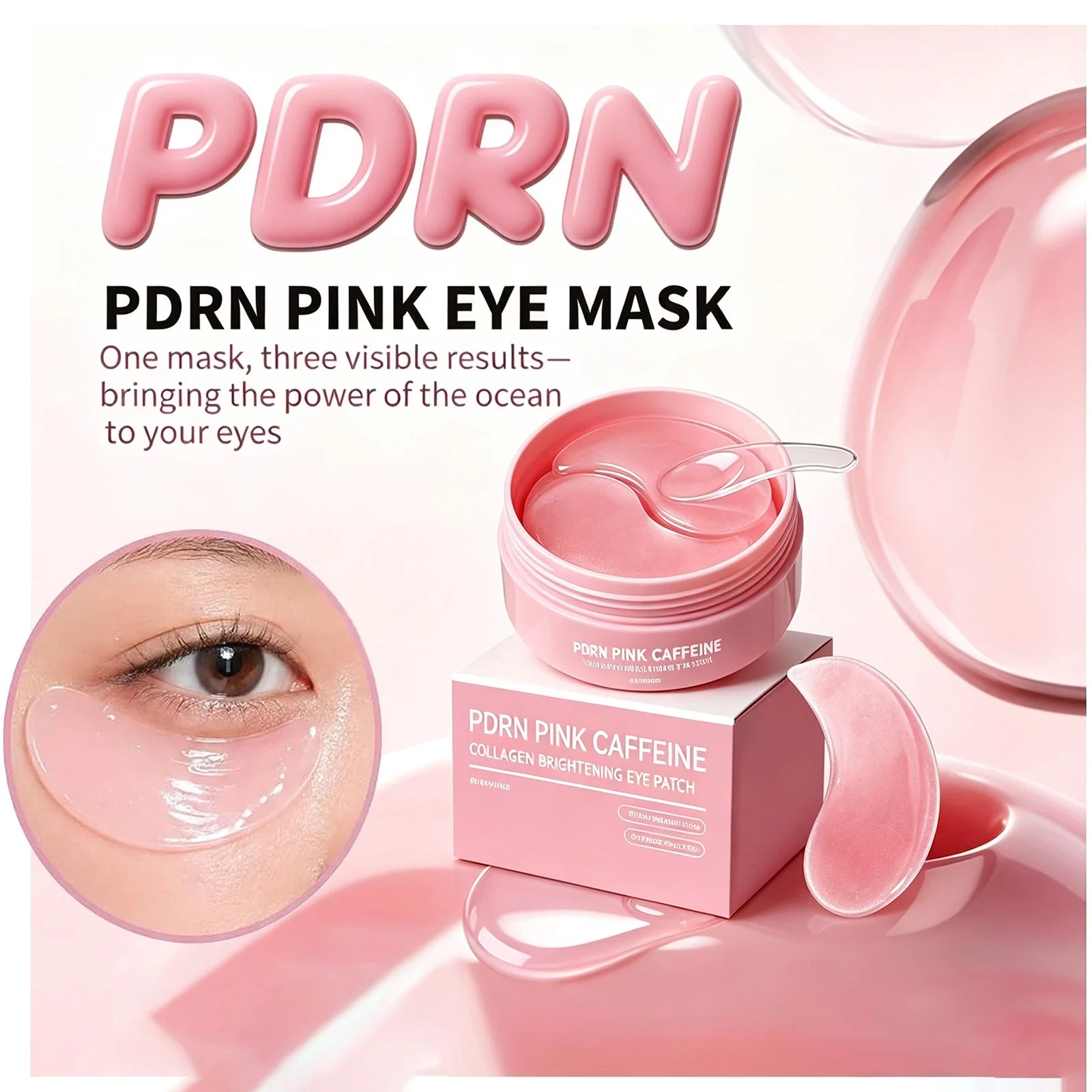 Caffeine Collagen Hydrogel Under Eye Patches – 60 Pieces / 30 Pairs – Pink