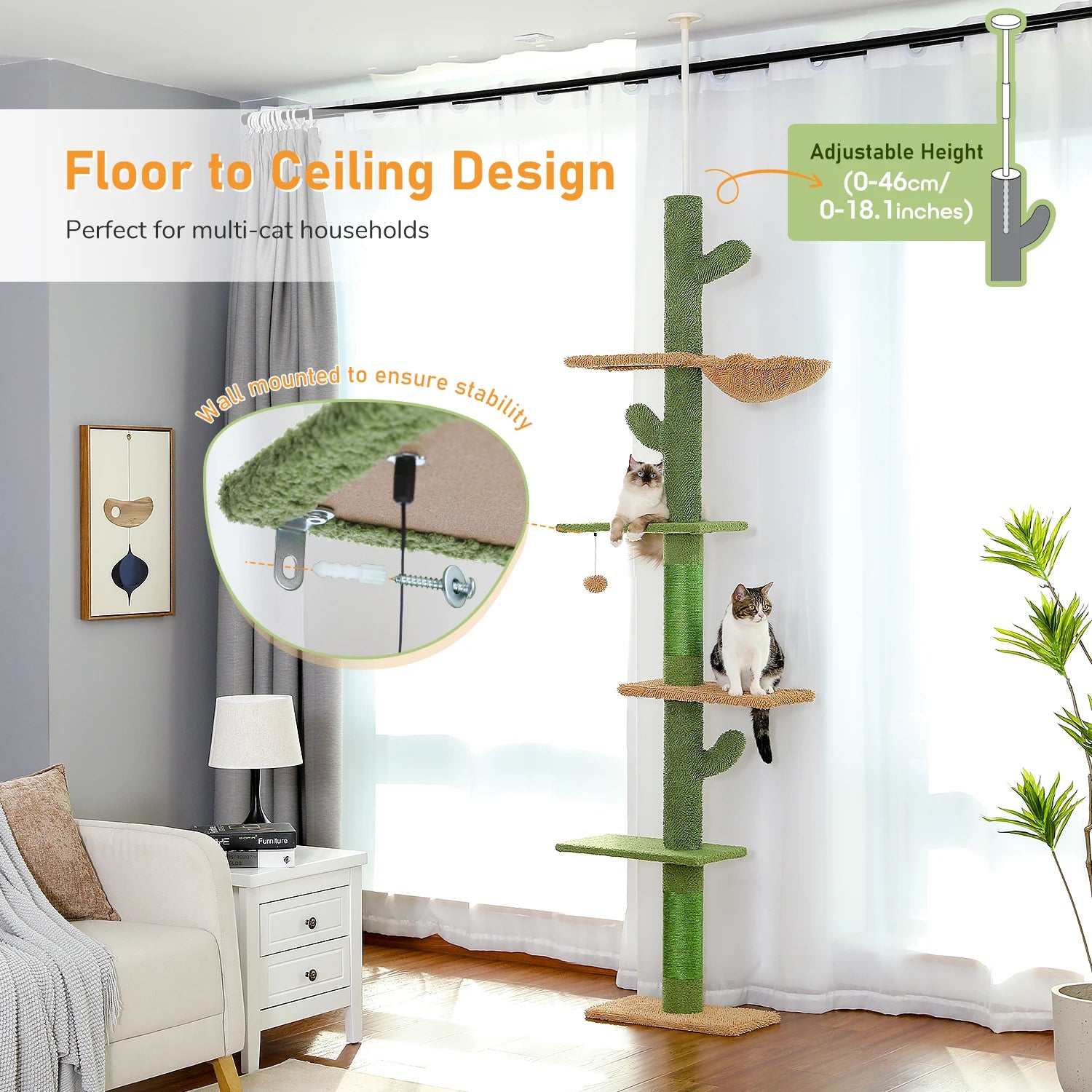 Cactus 5-Tier Floor-to-Ceiling Cat Tower