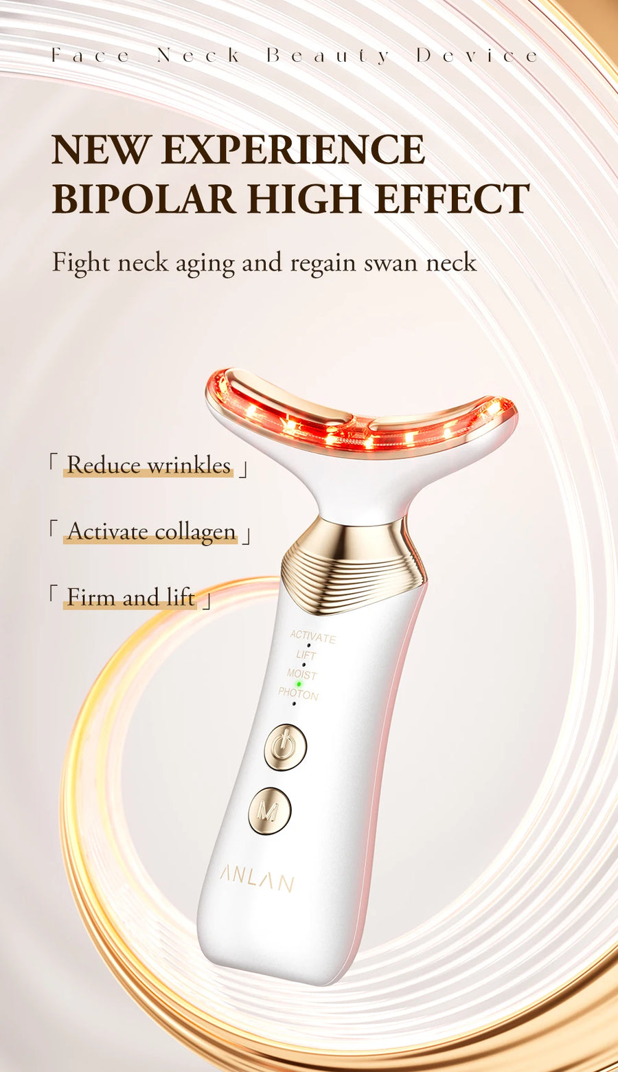 ANLAN Dual Polar Neck Beauty Device Anti-aging Remove Double Chin EMS Facia Lifting 5-color Photon Warm Facial Massager 24K Gold