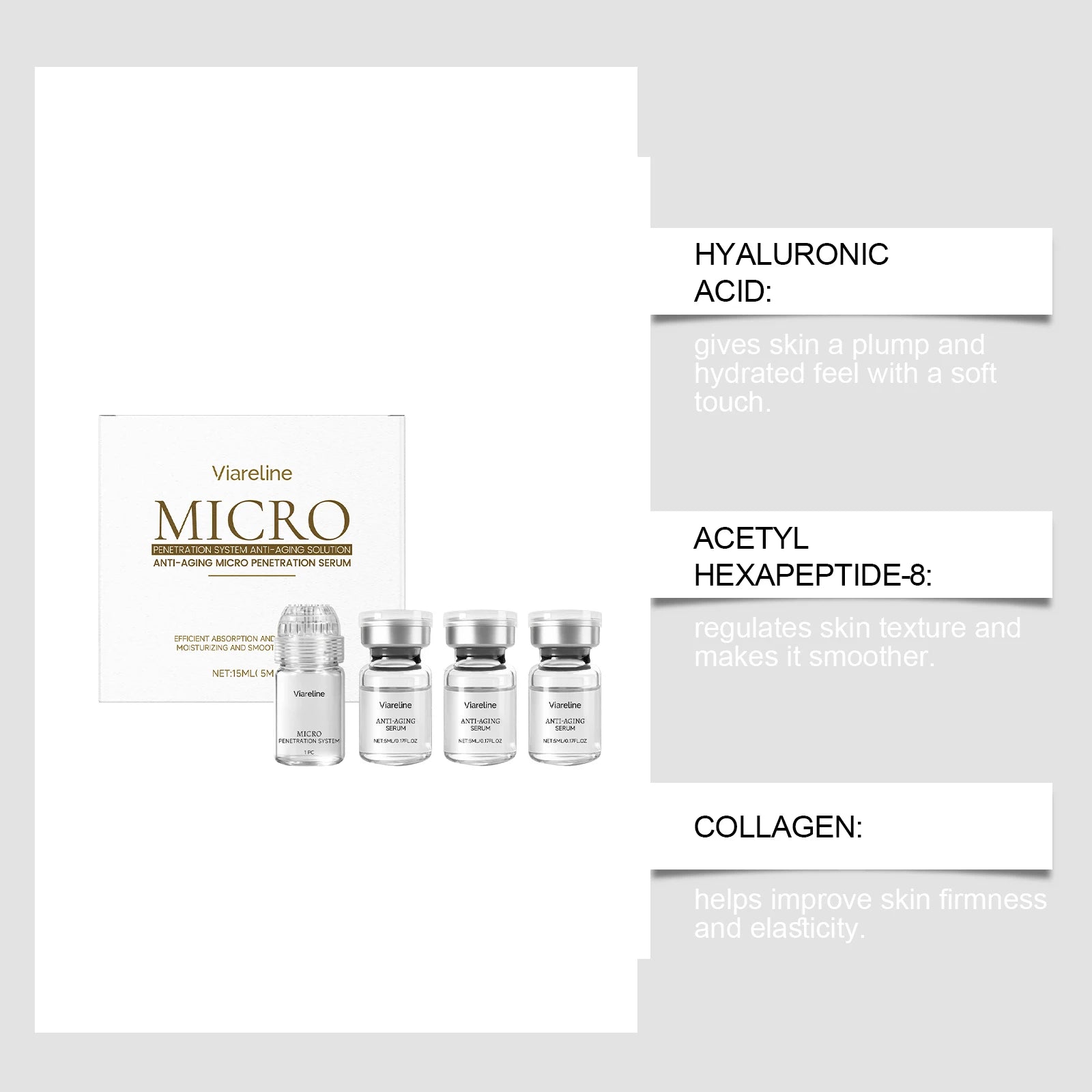 CollagenPeptide Micro-Roller Skin Renewal System – 0.25mm Acetyl Hexapeptide, Collagen & Hyaluronic Acid Facial Kit