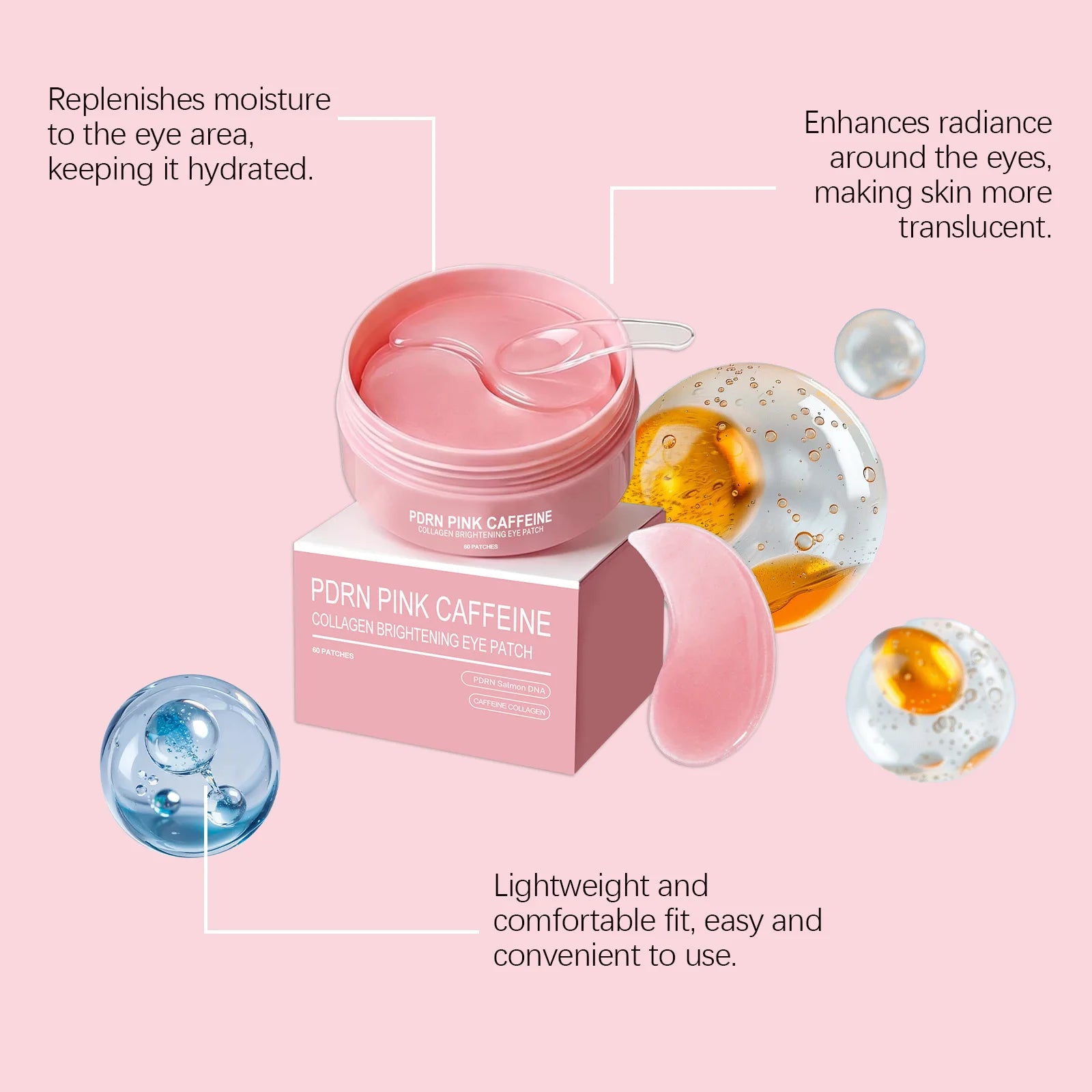 Caffeine Collagen Hydrogel Under Eye Patches – 60 Pieces / 30 Pairs – Pink