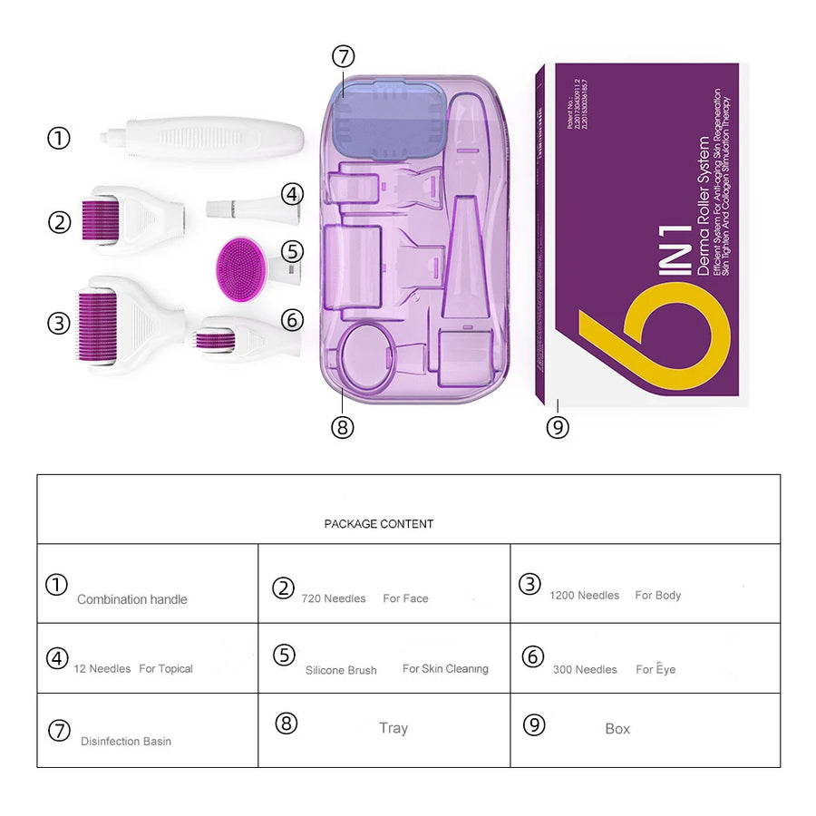 Theia 6 in 1 Microneedle Derma Roller Kit for Face Eye Body 300/720/1200