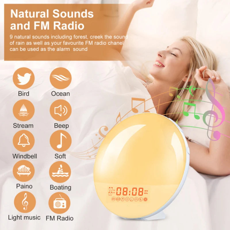 Theia Wake Up Light Alarm Clock with Sunrise/Sunset Simulation Dual Alarms FM Radio Nightlight 7 Colors Natural Sounds Snooze