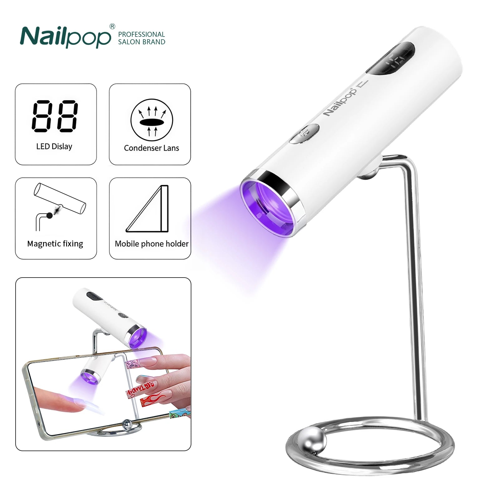 Portable UV LED Nail Lamp with Stand