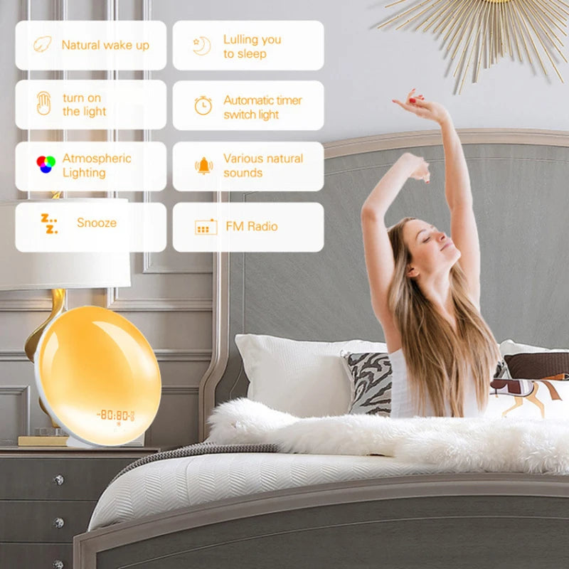 Theia Wake Up Light Alarm Clock with Sunrise/Sunset Simulation Dual Alarms FM Radio Nightlight 7 Colors Natural Sounds Snooze