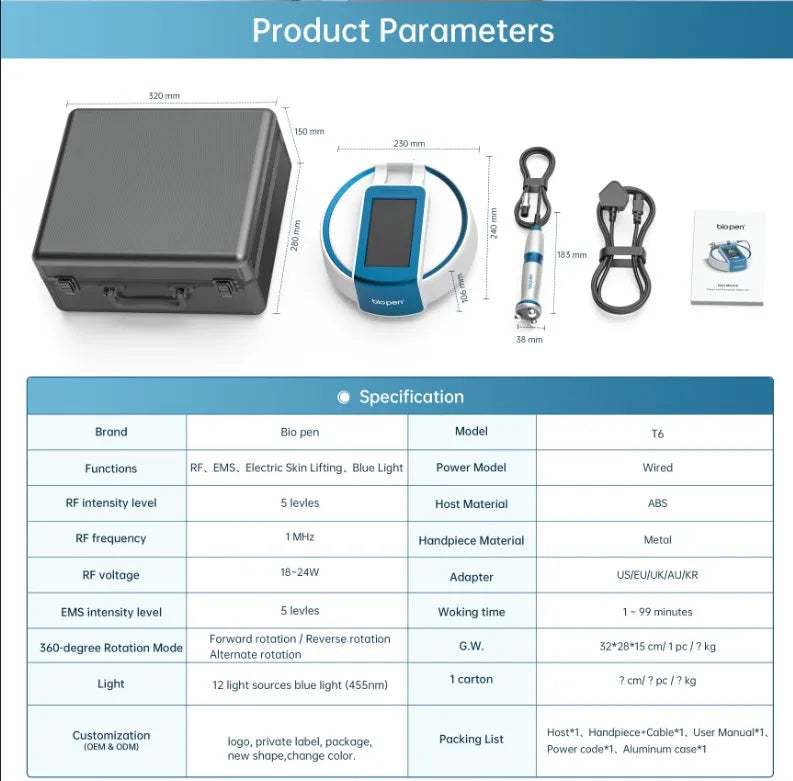 BIO PEN 360° RF & Blue Light EMS Roller – Professional Skin Tightening & Lifting Tool