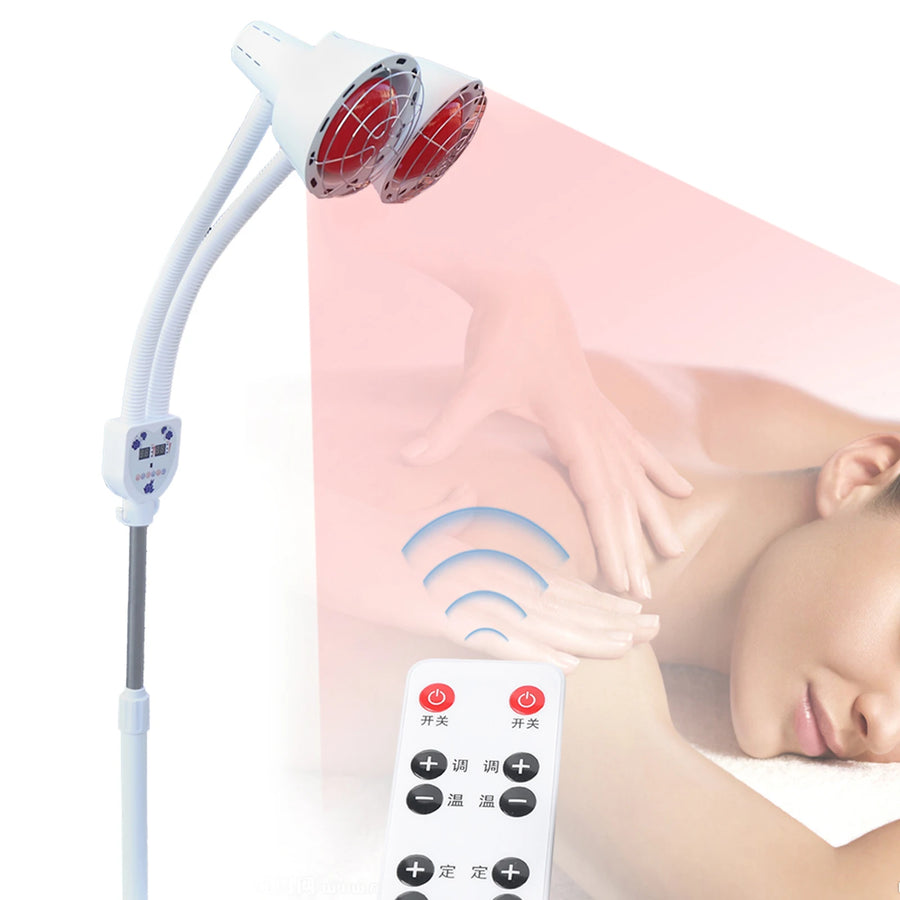 Dual-Head Infrared Heat Therapy Lamp with Adjustable Floor Stand