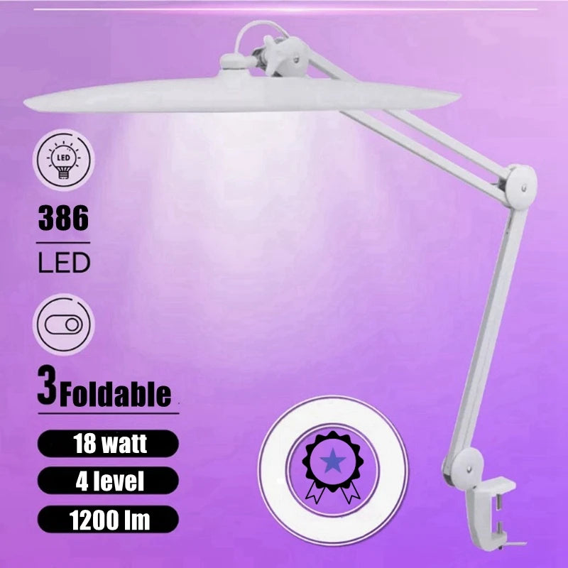 386 LED Adjustable Clamp Lamp – 18W Dimmable Professional Nail & Lash Salon Light