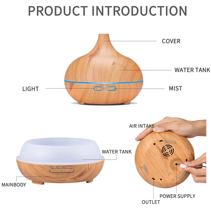 Theia Aroma Diffuser & Humidifier, Wood Look, LED Color Changer, 300 ml