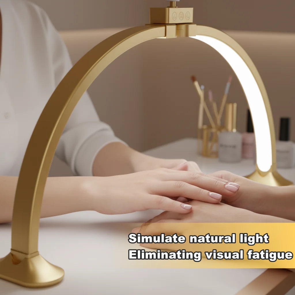 32" Professional Half Moon LED Nail Desk Lamp with Phone Holder – 48W Salon Light