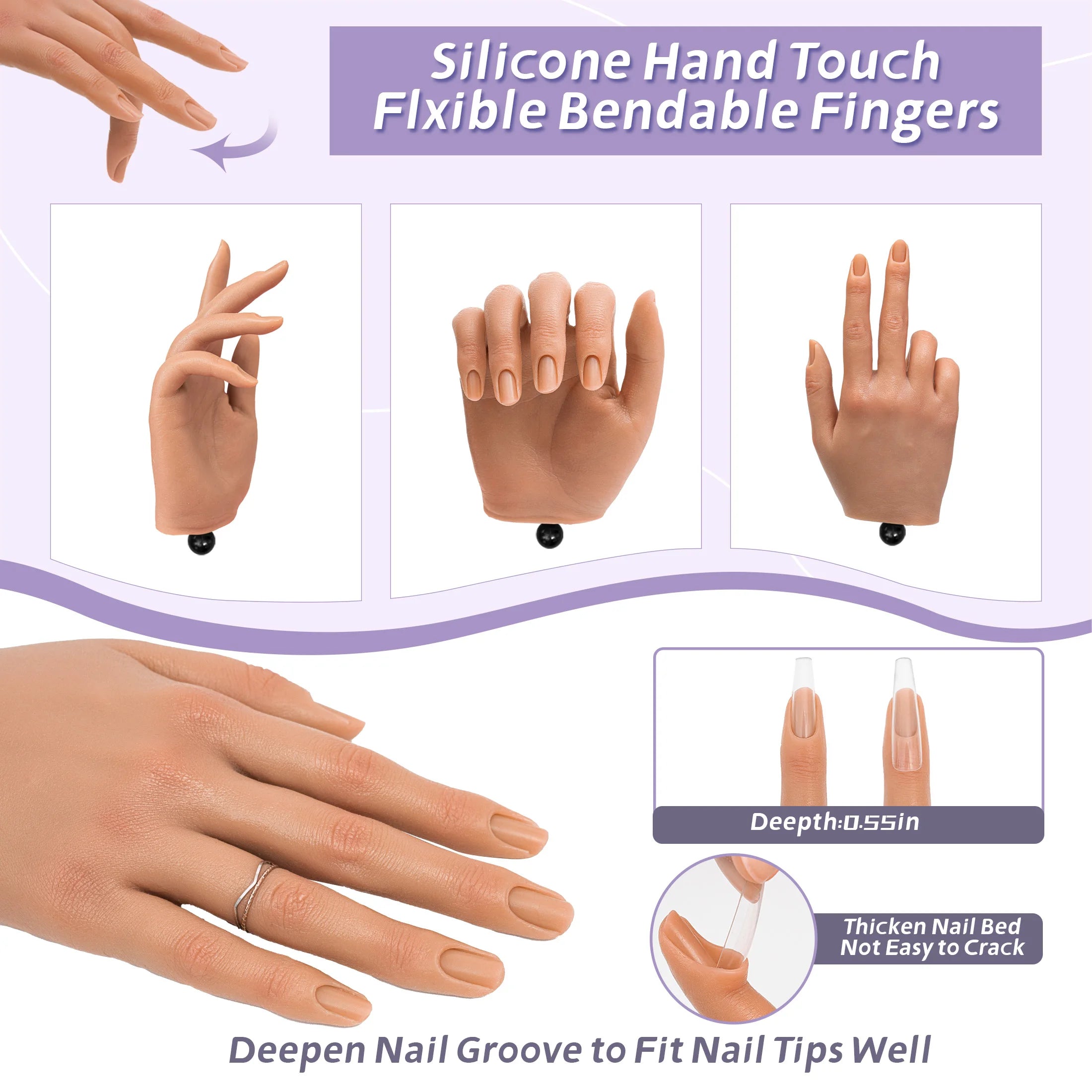 Professional Silicone Practice Hand for Acrylic Nails – Flexible Nail Training Hand