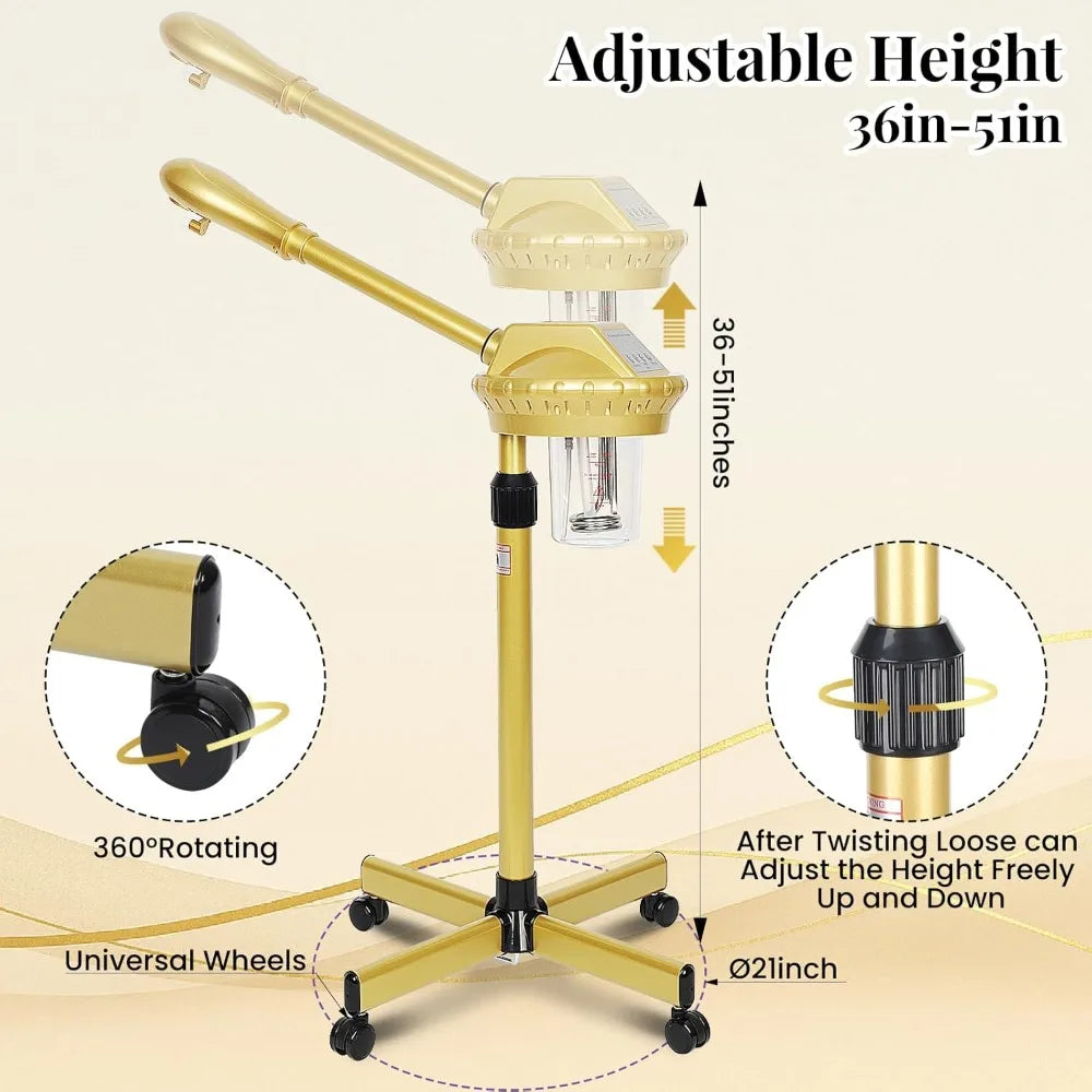 Professional Facial Steamer on Wheels – Adjustable Height 360° Rotating Hot Mist Salon Steamer