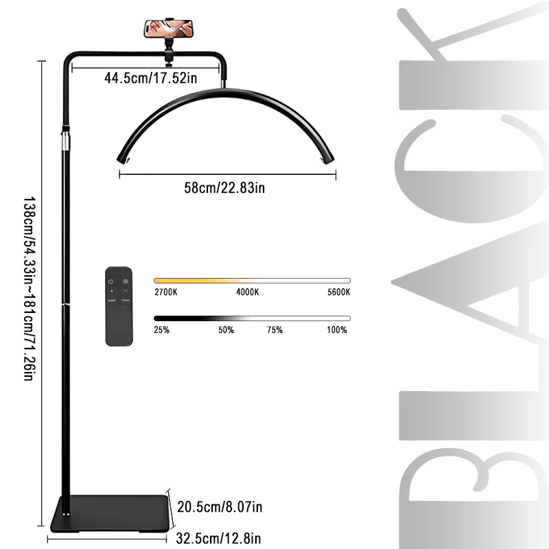 24-Inch Half-Moon LED Beauty Floor Lamp