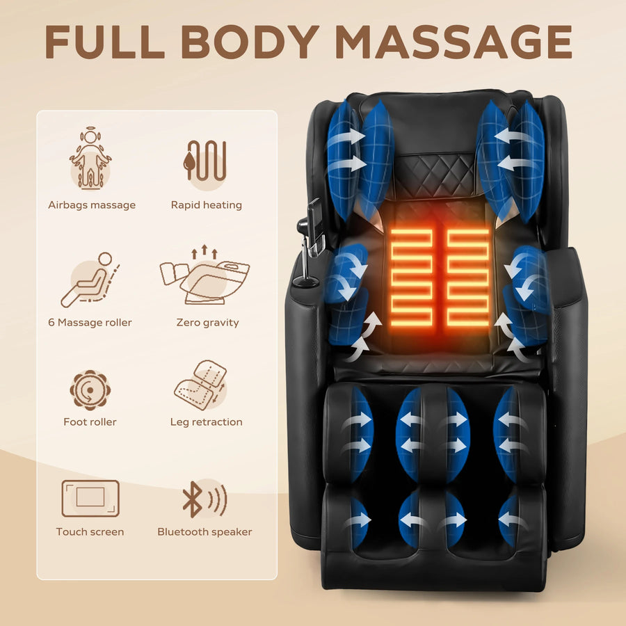 Zero Gravity Full Body Massage Chair – Recliner with Heating, Airbag Massage, Bluetooth Speaker, and Foot Roller for Ultimate Relaxation