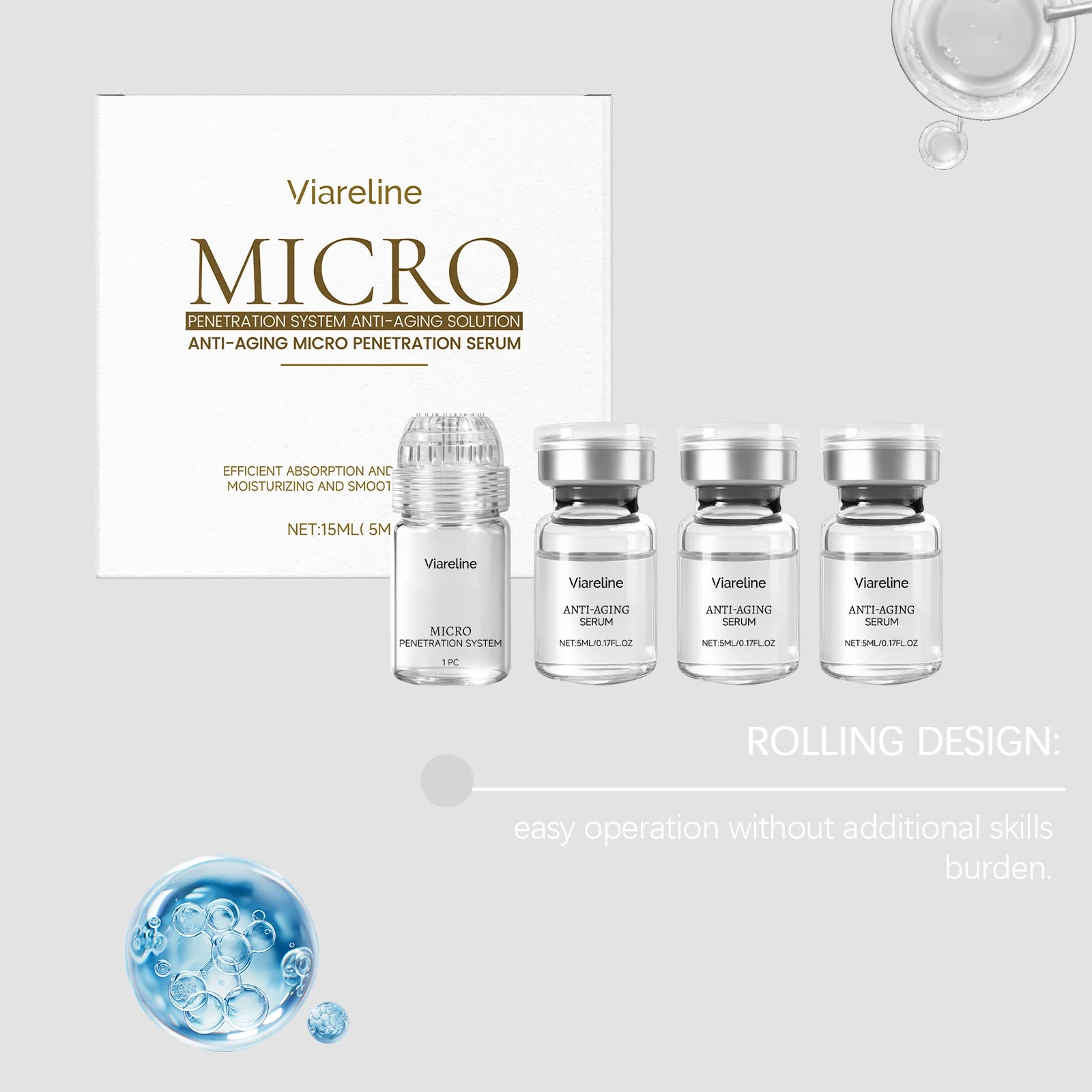 CollagenPeptide Micro-Roller Skin Renewal System – 0.25mm Acetyl Hexapeptide, Collagen & Hyaluronic Acid Facial Kit