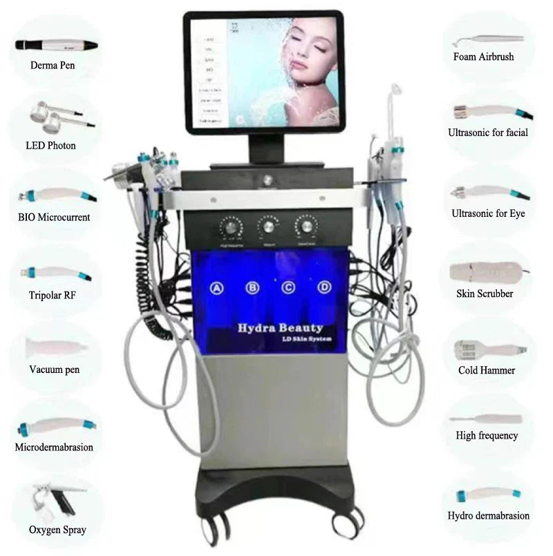 Theia Beautymaster Hydra 14 In 1 Diamond Peeling Hydro Microdermabrasion Oxygen Jet Aqua Facials Skin Care Cleaning Hydra Dermabrasion Facial Machine