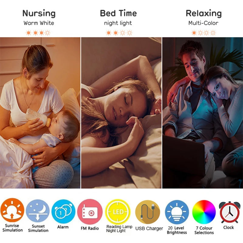 Theia Wake Up Light Alarm Clock with Sunrise/Sunset Simulation Dual Alarms FM Radio Nightlight 7 Colors Natural Sounds Snooze