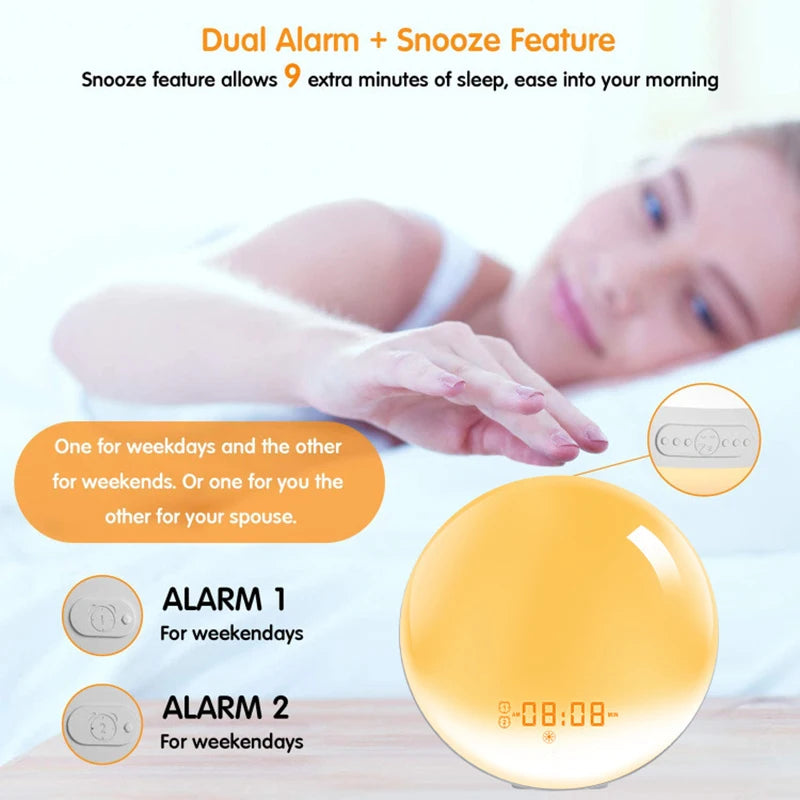 Theia Wake Up Light Alarm Clock with Sunrise/Sunset Simulation Dual Alarms FM Radio Nightlight 7 Colors Natural Sounds Snooze