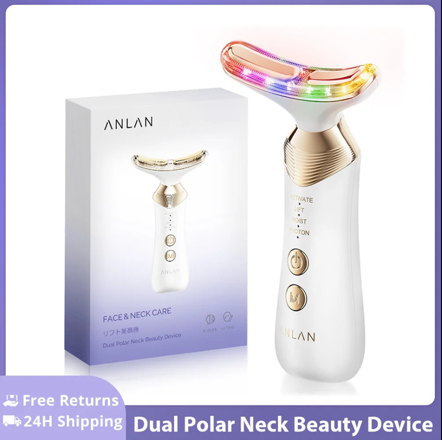 ANLAN Dual Polar Neck Beauty Device Anti-aging Remove Double Chin EMS Facia Lifting 5-color Photon Warm Facial Massager 24K Gold