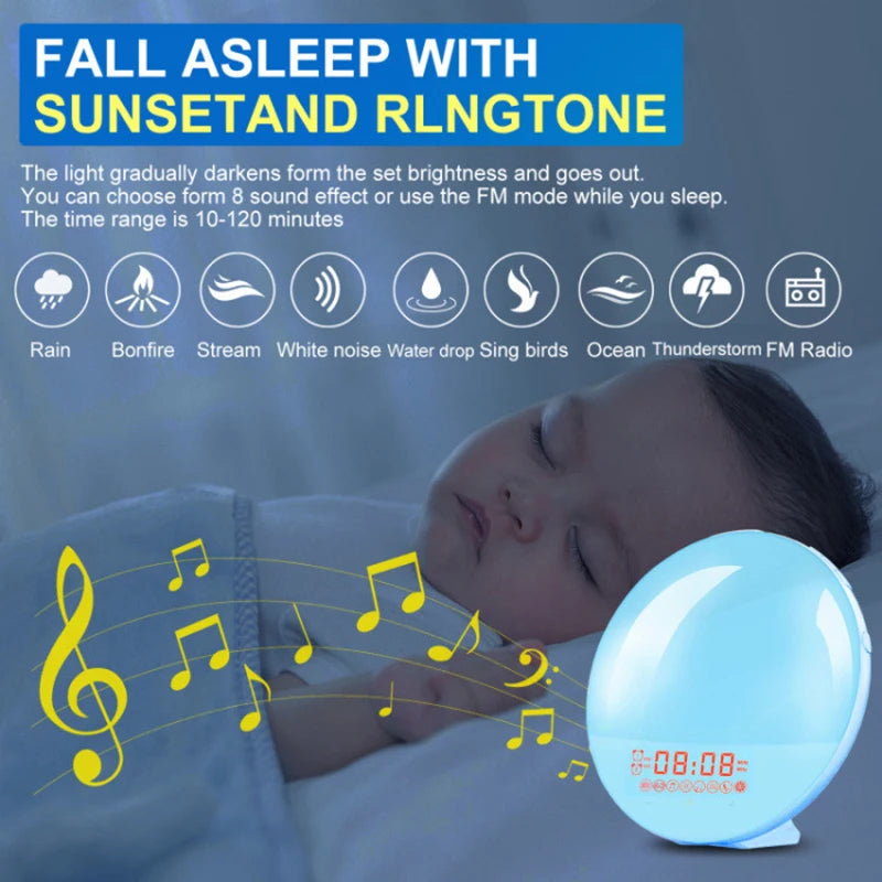 Theia Wake Up Light Alarm Clock with Sunrise/Sunset Simulation Dual Alarms FM Radio Nightlight 7 Colors Natural Sounds Snooze