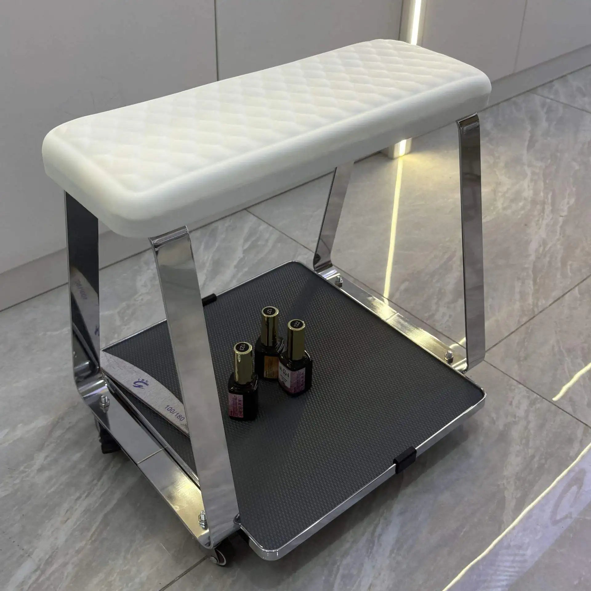Professional Rolling Pedicure Footrest – Padded Salon Foot Rest with Storage Platform