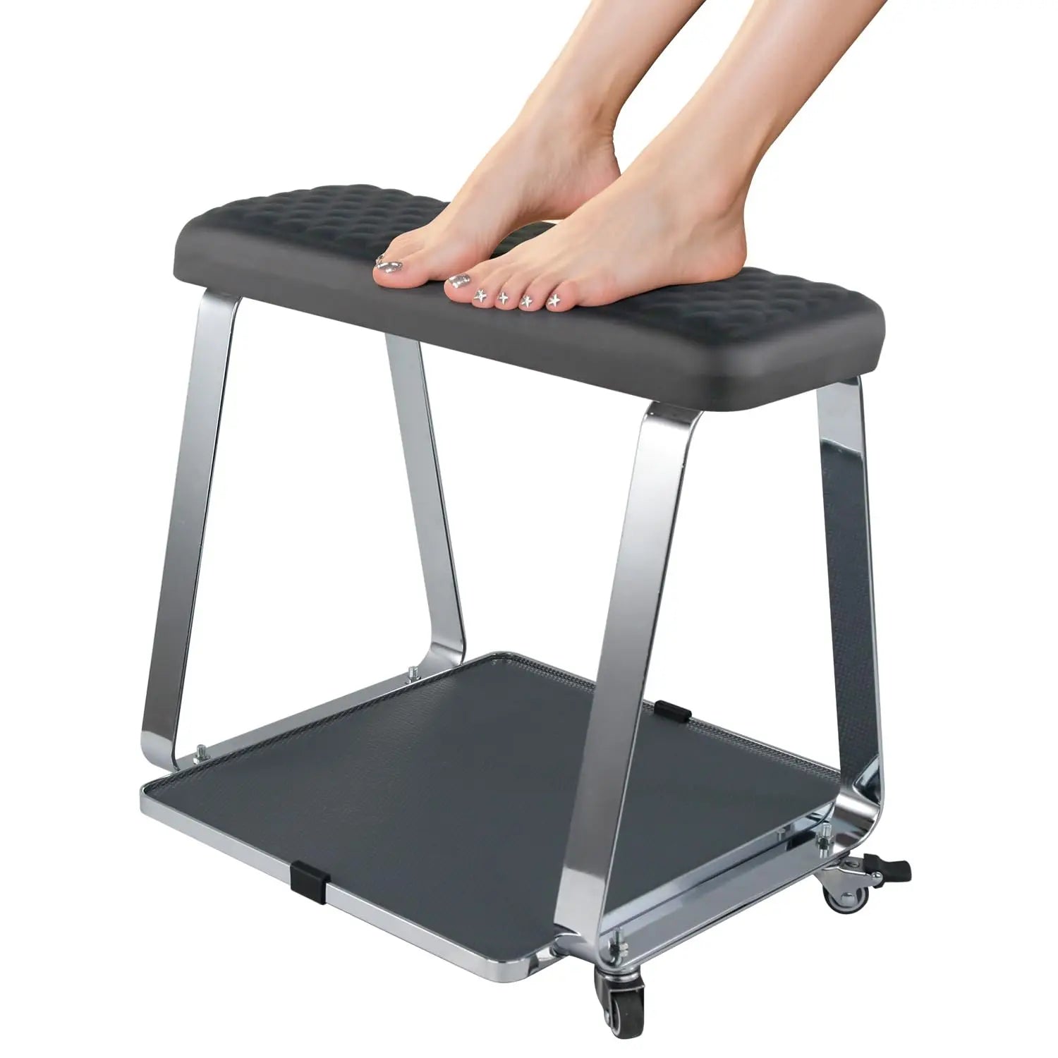 Professional Rolling Pedicure Footrest – Padded Salon Foot Rest with Storage Platform