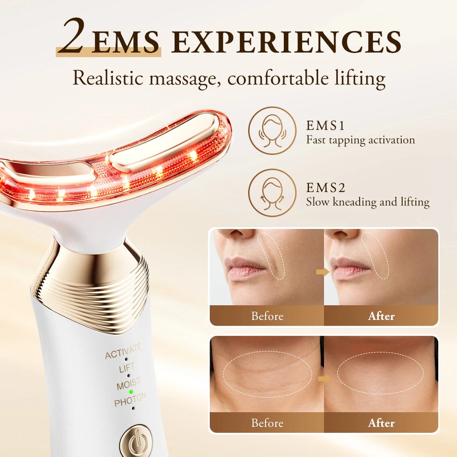 ANLAN Dual Polar Neck Beauty Device Anti-aging Remove Double Chin EMS Facia Lifting 5-color Photon Warm Facial Massager 24K Gold