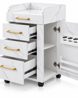 Professional Salon Storage Trolley – Marble-Style Beauty Cabinet with 4 Drawers & Gold Handles
