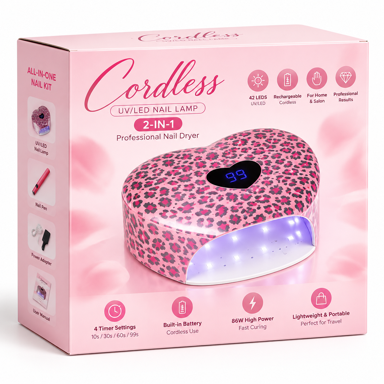 Professional 2-in-1 Rechargeable UV/LED Nail Lamp – Pink Leopard Edition