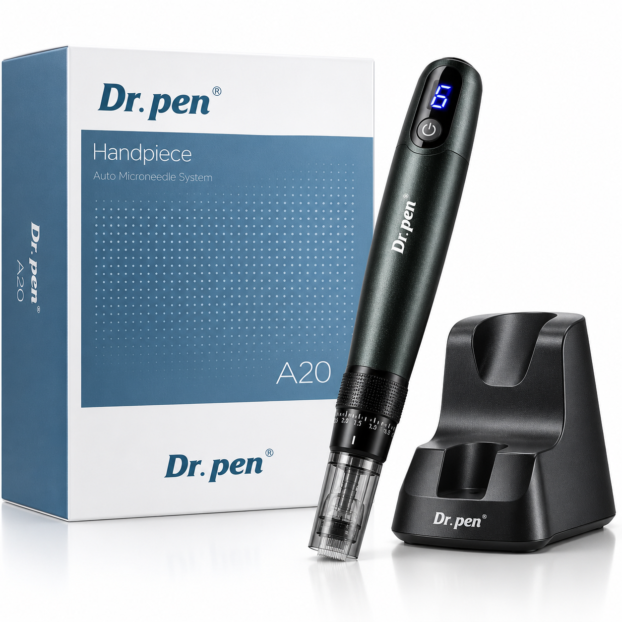 Dr. Pen A20 Professional Wireless Microneedling System – 6-Speed Digital Derma Pen with Charging Stand