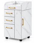 Professional Salon Storage Trolley – Marble-Style Beauty Cabinet with 4 Drawers & Gold Handles