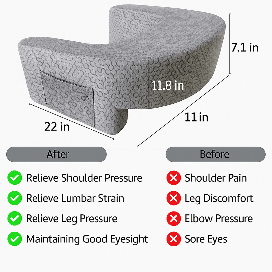 UltraComfort Memory Foam Bed Reading Pillow – Ergonomic Arm Support for Gaming, Relaxation, and Work