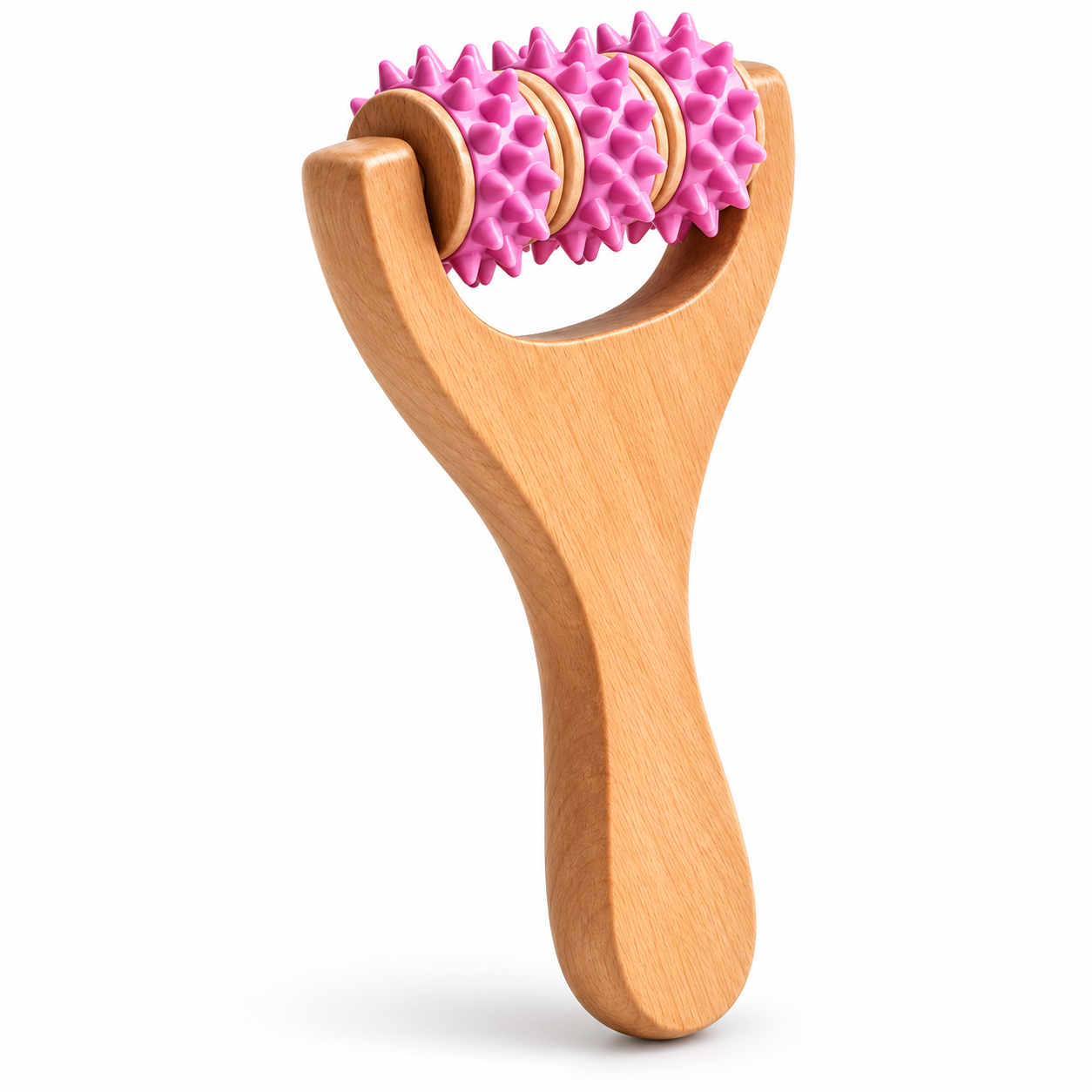 Wooden Handheld Massage Roller with Wheels