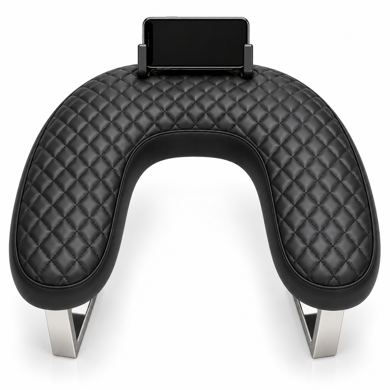 Professional U-Shaped Manicure Armrest with Phone Holder – Quilted Nail Hand Rest with Stainless Steel Stand