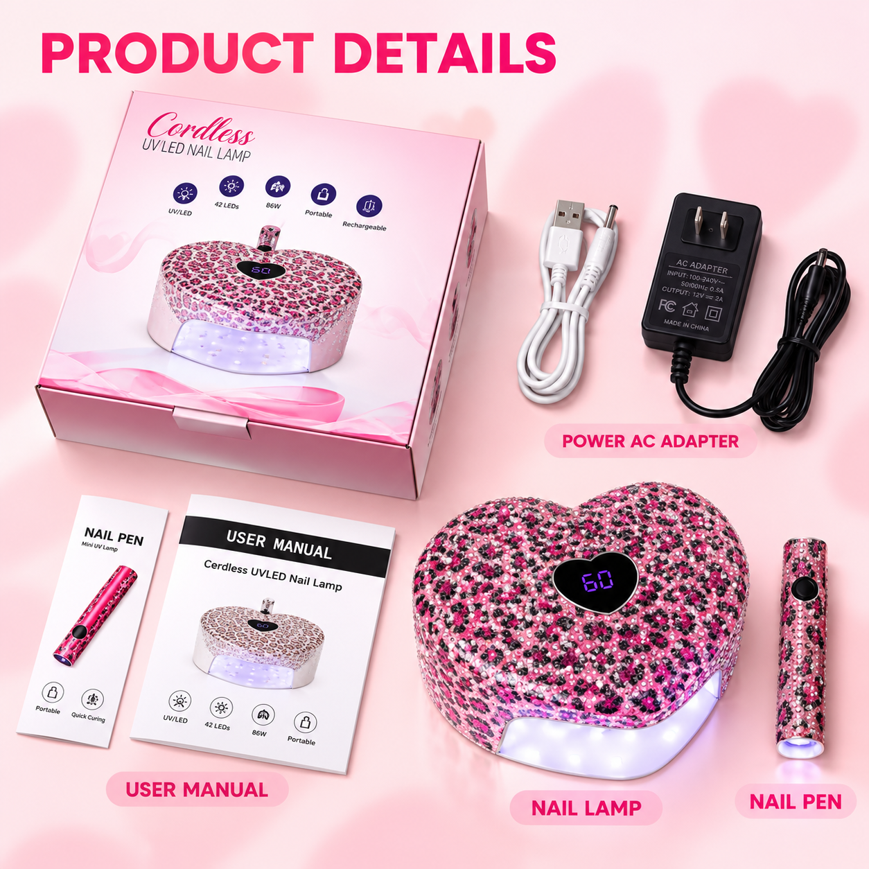 Professional 2-in-1 Rechargeable UV/LED Nail Lamp – Pink Leopard Edition