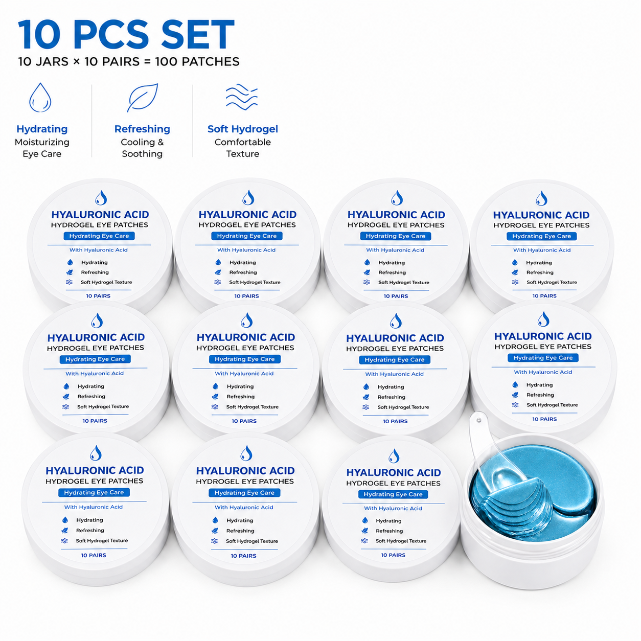 Hyaluronic Acid Hydrogel Under Eye Patches – 10 Jar Set – Hydrating Eye Care