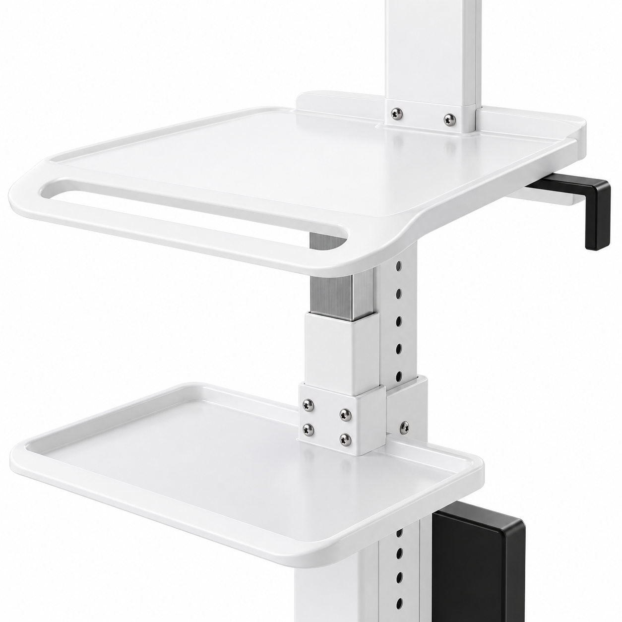 Professional Adjustable Equipment Trolley with Dual Shelves & Lockable Wheels – White