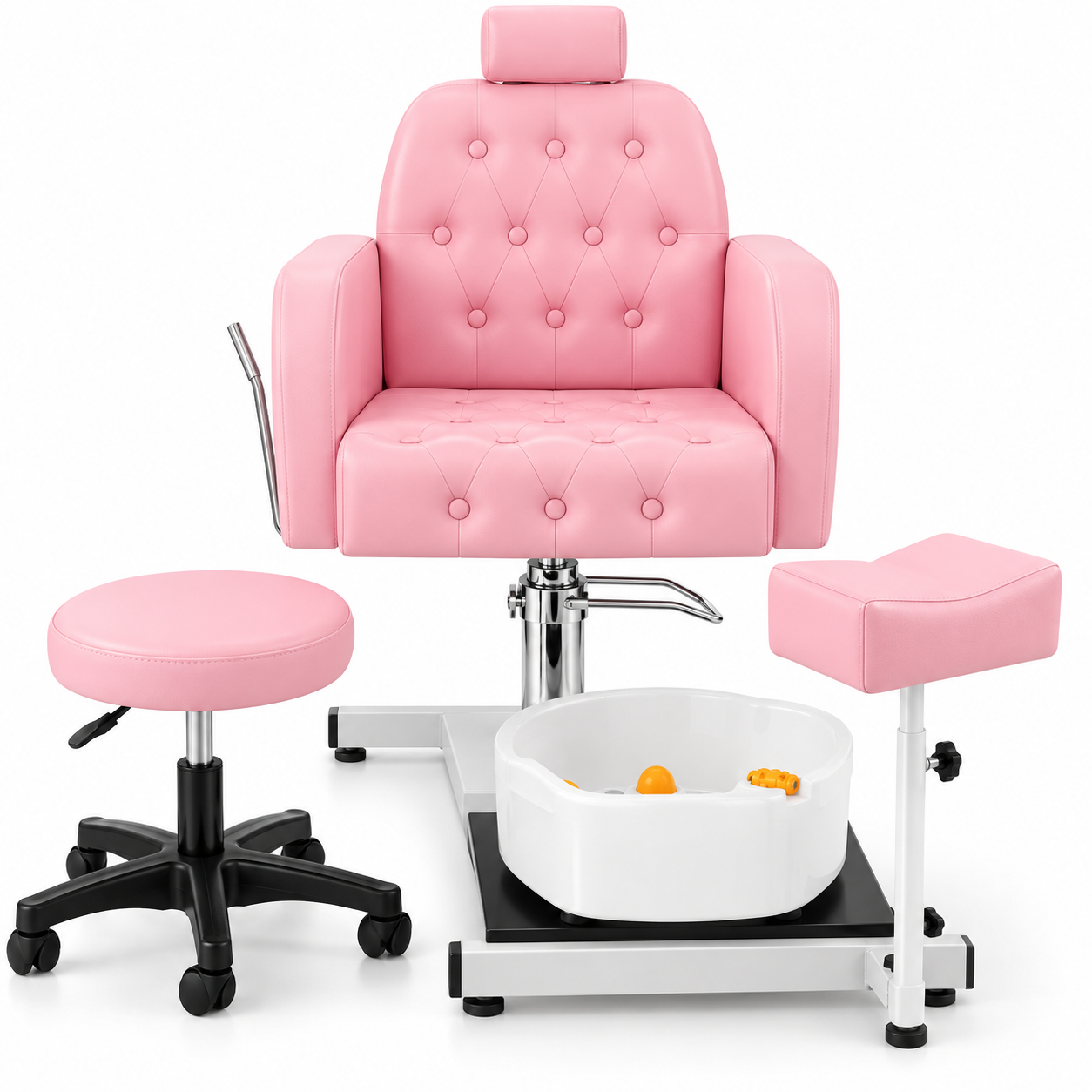 Professional 360° Pedicure Spa Chair with Foot Bath Basin, Adjustable Footrest & Salon Stool