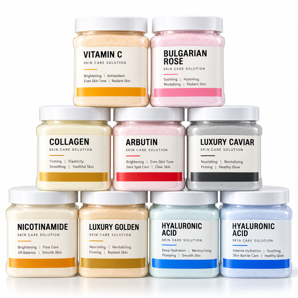 Professional Hydro Jelly Facial Mask Set – 8 × 300g / 10.6 oz – Vitamin C, Bulgarian Rose, Collagen, Arbutin, Caviar, Nicotinamide, Gold & Hyaluronic Acid