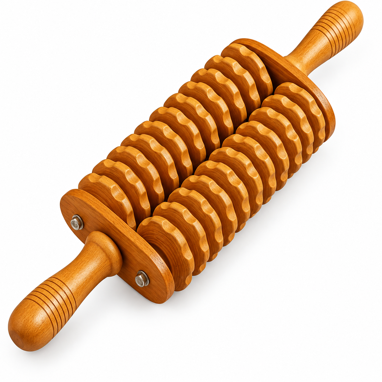 Double Wooden Massage Roller with Textured Wheels
