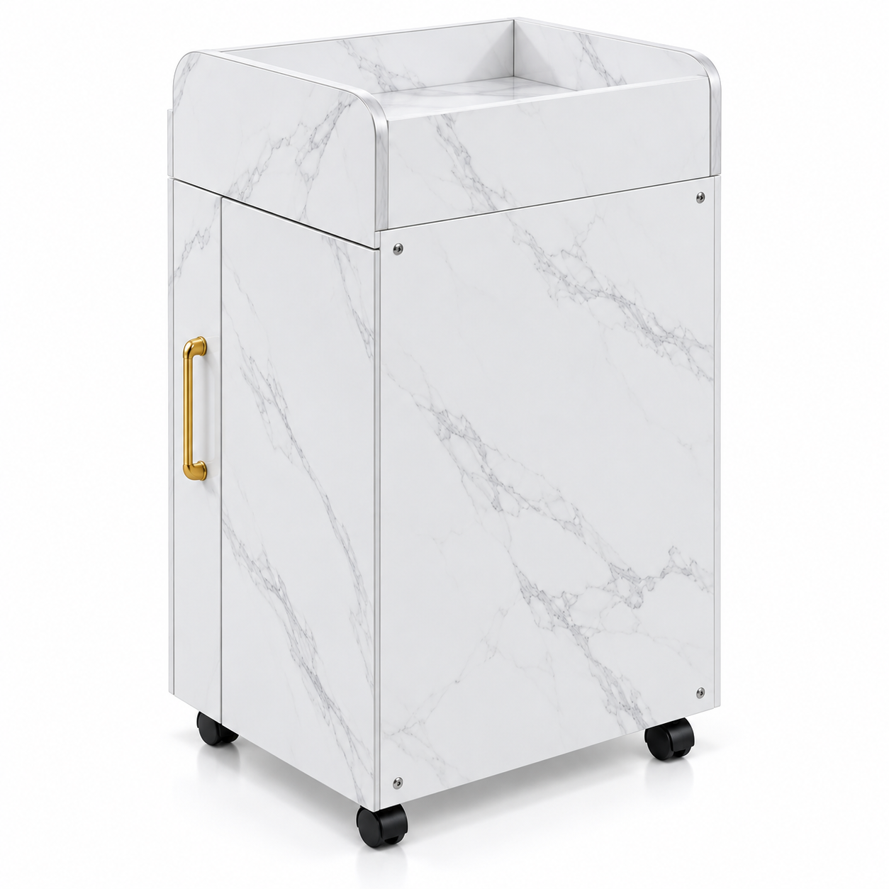 Professional Salon Storage Trolley – Marble-Style Beauty Cabinet with 4 Drawers & Gold Handles